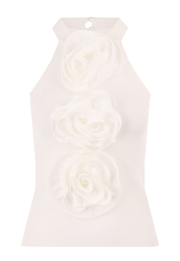Ivory Floral Applique Halter Top - view 1