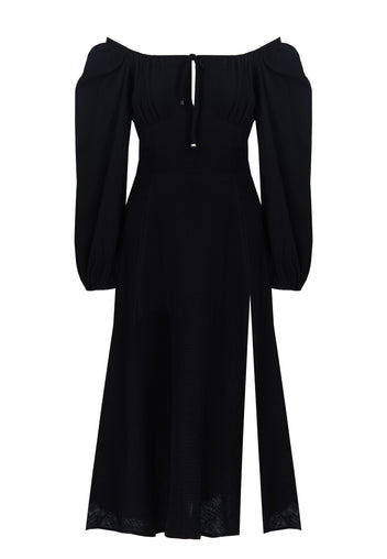 Black Puff-Sleeve Wide-Leg Jumpsuit - view 1