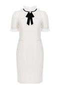 White Bow-Neck Puff-Sleeve Mini Dress - view 1
