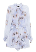Blue Floral Tie-Neck Mini Dress