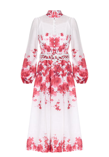Red Floral Embroidered Midi Dress - view 1