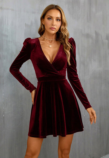 Wine Velvet Wrap Midi Dress - view 7