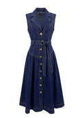 Navy Sleeveless Belted Midi Dress - view 1