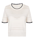 Ivory Contrast-Trim Open-Knit Tee - view 1