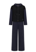 Navy Cardigan and Wide-Leg Trouser Set