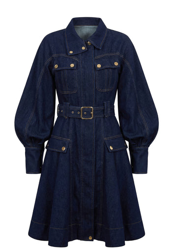 Indigo Denim Belted Shirt Dress - view 1