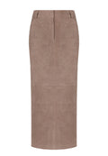 Taupe Suede Pencil Midi Skirt - view 1