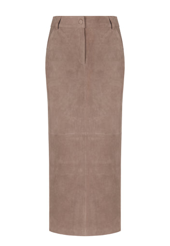 Taupe Suede Pencil Midi Skirt - view 1