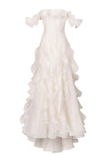 Ivory Ruffled Off-Shoulder Midi Dress