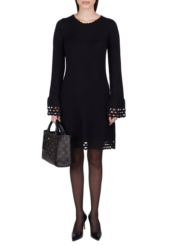 Black Crochet-Hem Long-Sleeve Mini Dress - view 5