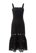 Black Lace-Hem Strappy Midi Dress