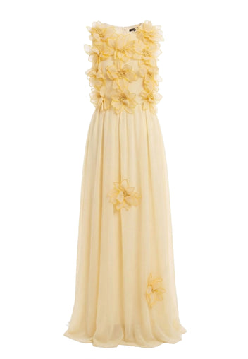 Butter Yellow Floral Applique Maxi Dress - view 1