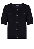 Black Short-Sleeve Pearl-Button Knit Cardigan - view 1