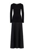 Black Long-Sleeve Mixed-Media Midi Dress - view 1
