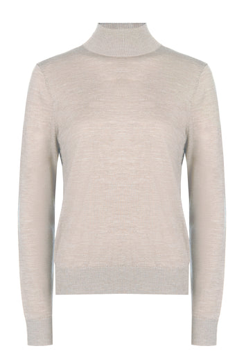 Silver Fine-Rib Turtleneck Knit Top - view 1