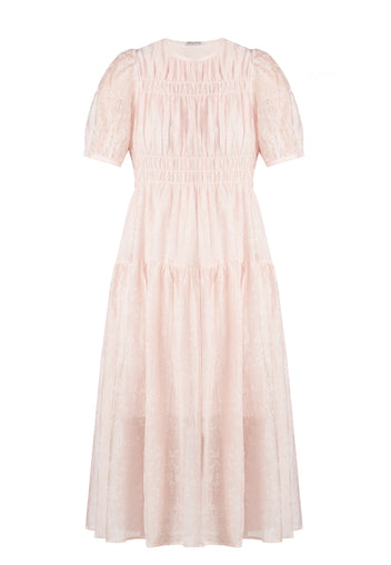 Blush Pleated Short-Sleeve Midi Dress - view 1