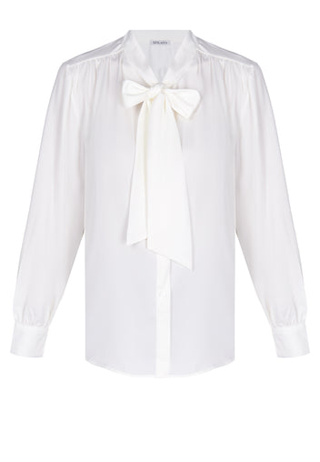 White Bow-Neck Cotton Blouse - view 1
