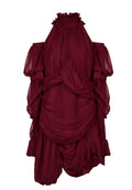 Wine Ruffled Draped Mini Dress