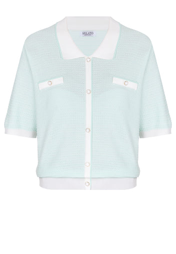 Mint Contrast-Collar Zip Knit Cardigan - view 1