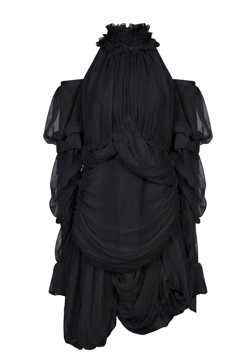 Black Draped Rosette Gown - view 1