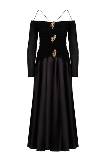 Black Off-Shoulder Applique Maxi Dress - view 1