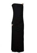 Black One-Shoulder Ruched Midi Dress - view 1