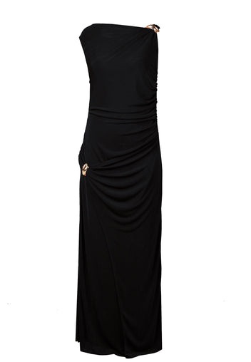 Black One-Shoulder Ruched Midi Dress - view 1