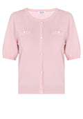 Pink Short-Sleeve Pearl-Button Knit Cardigan - view 1