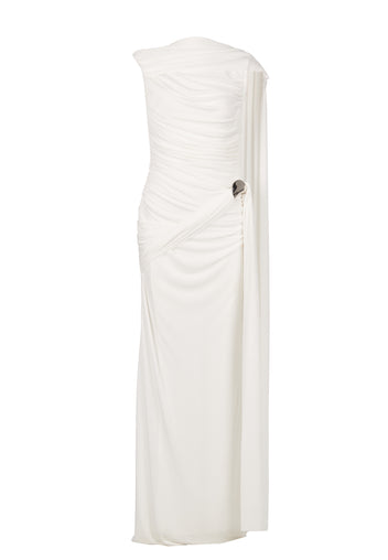 Ivory One-Shoulder Draped Column Dress - view 1