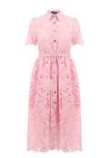 Pink Lace Button-Front Shirt Dress