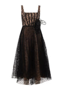 Black Bronze Tulle Bow Midi Dress
