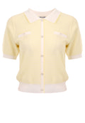 Cream Short-Sleeve Contrast-Collar Cardigan - view 1