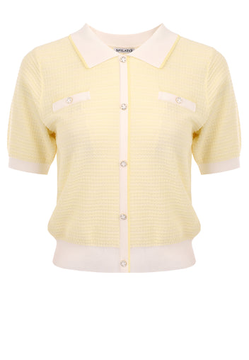 Cream Short-Sleeve Contrast-Collar Cardigan - view 1