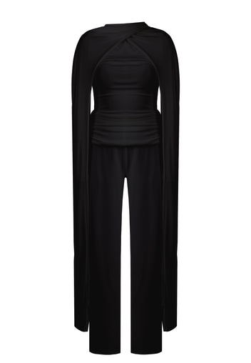Black Ribbed Long-Sleeve Trouser Set - view 1