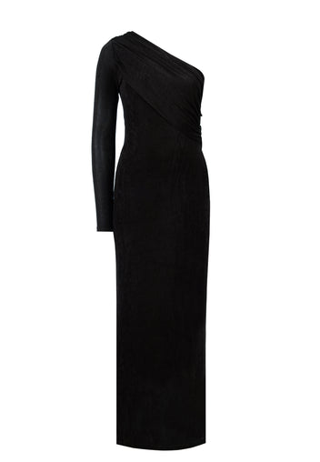 Black One-Shoulder Column Midi Dress - view 1