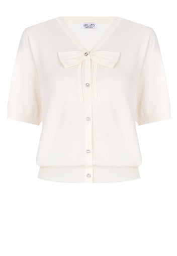 Ivory Bow Short-Sleeve Knit Cardigan - view 1