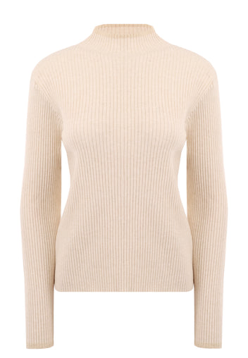 Cream Ribbed Mock-Neck Pullover - view 1