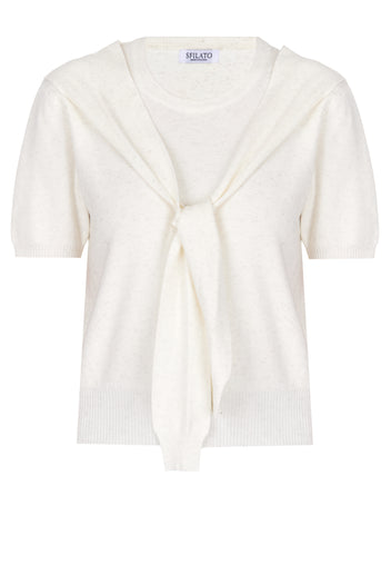 Ivory Tie-Front Short-Sleeve Knit Top - view 1