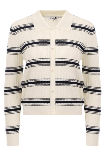 Ivory Navy-Stripe Zip Knit Cardigan - view 1