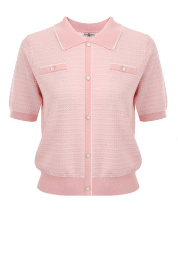 Pink Short-Sleeve Zip Knit Cardigan - view 1