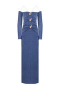 Blue Off-Shoulder Hardware Maxi Dress - view 1