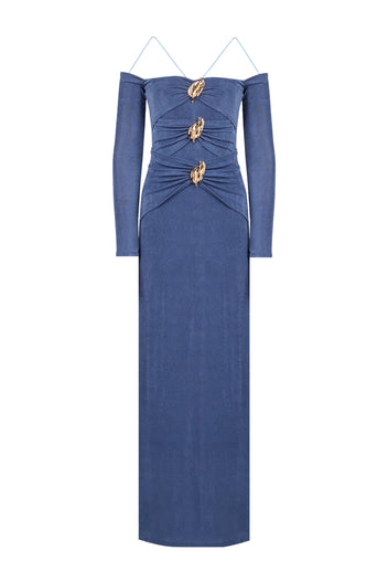 Blue Off-Shoulder Hardware Maxi Dress - view 1
