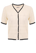Ivory Contrast-Trim Short-Sleeve Cardigan - view 1