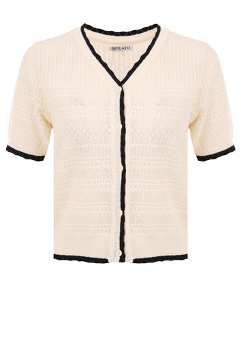 Ivory Contrast-Trim Short-Sleeve Cardigan - view 1