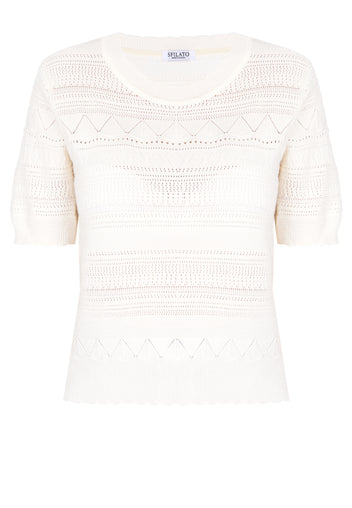 Ivory Pointelle Short-Sleeve Knit Top - view 1