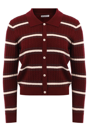 Wine Stripe Button Knit Cardigan - view 1