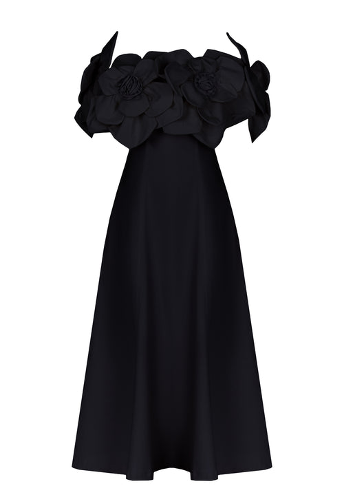 Black Floral Applique Strapless Midi Dress - view 1