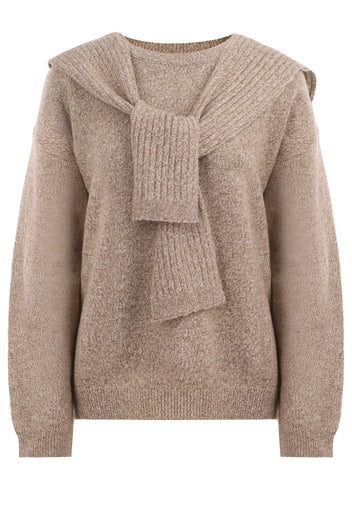 Taupe Scarf-Collar Knit Sweater - view 1