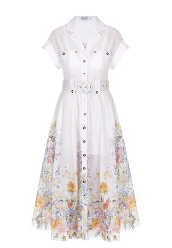 White Garden Floral Belted Shirt Dress - view 1