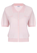 Pink Short-Sleeve Button Knit Cardigan - view 1